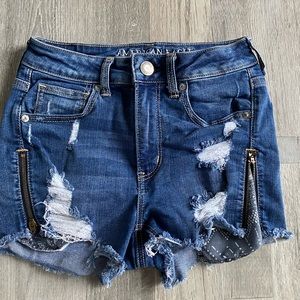 AE Distressed jean shorts w/ zippers on side